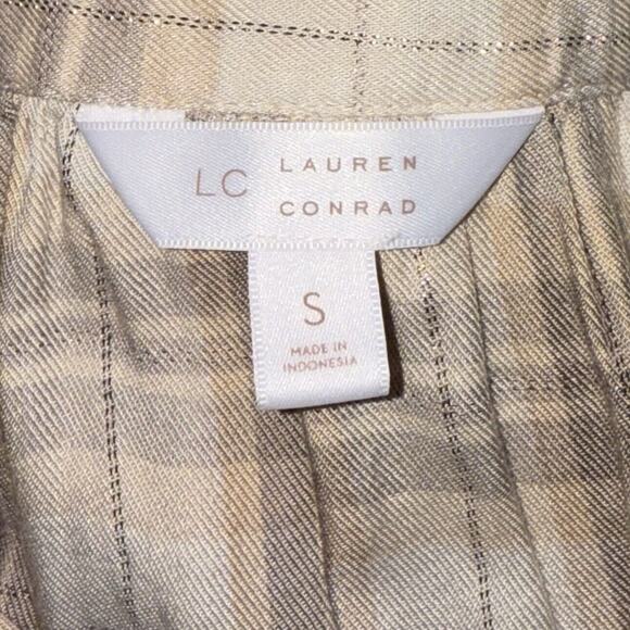 LC Lauren Conrad Top Women's Small Tan White Multicolor Plaid Metallic Shirt - Picture 5 of 8